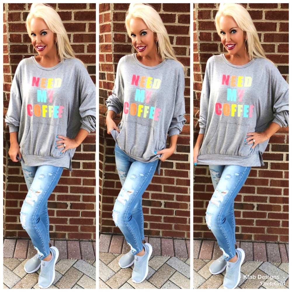 🛍LAST 1! French Terry Coffee Pocket Sweatshirt - Picture 4 of 6